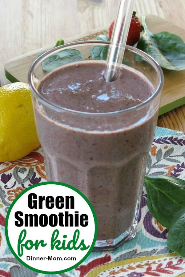 This healthy Green Smoothie is perfect for kids and adults too. It sneaks in a serving of spinach but you'd never know! It has blueberries and yogurt too! #greensmoothie #healthysnacks