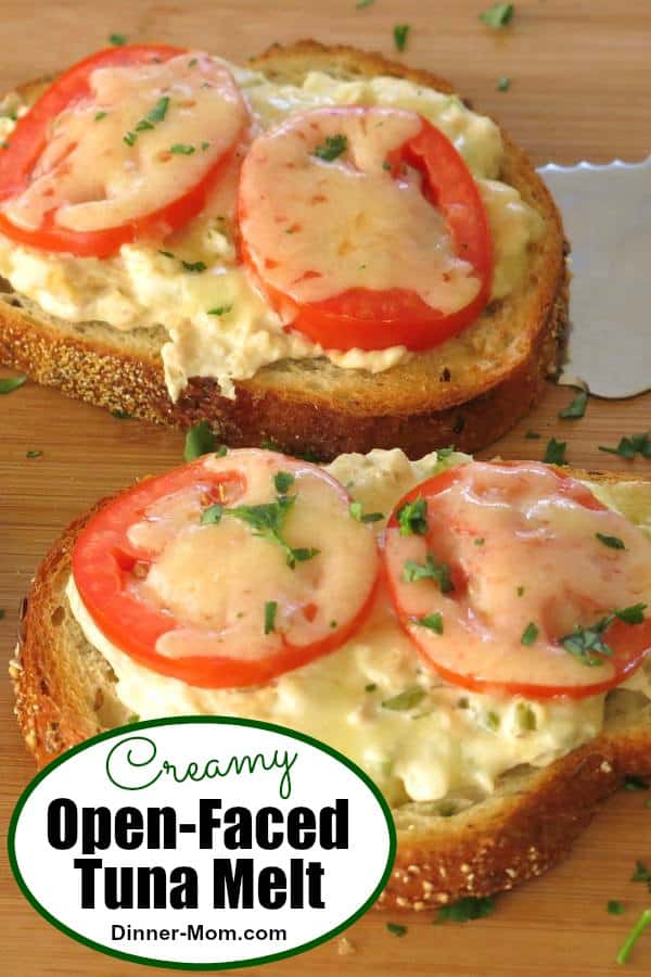 This Creamy Open-Faced Tuna Melt Sandwich Recipe is easy and healthy comfort food that's ready in under 30 minutes. #tunamelt #easydinnerrecipes