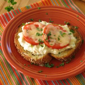 open faced tuna melt on a plate