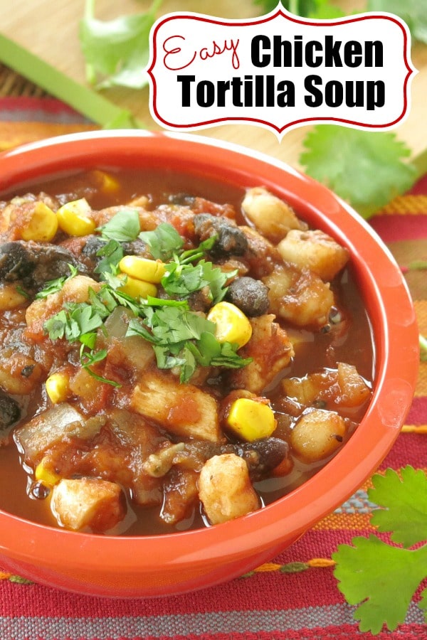 Easy Chicken Tortilla Soup is ready in under 30 minutes. It's the perfect combination of fast and fresh ingredients. Popular recipe from our Make Ahead Meal Kitchen with tips to freeze and for a Mexican topping bar. #soup #tortillasoup #mexicanfood #mexican #glutenfree