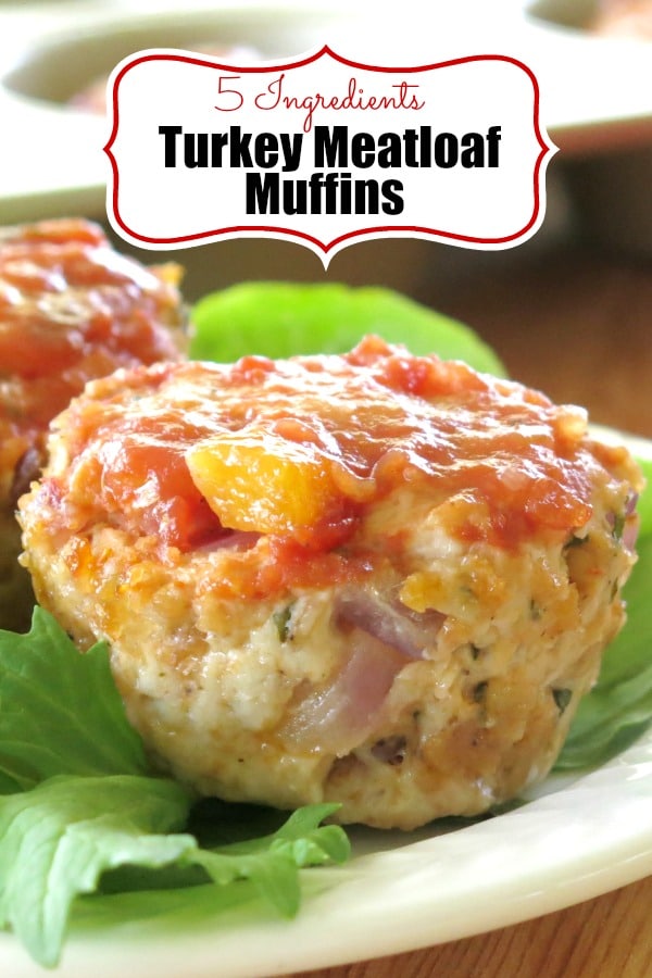 Turkey Meatloaf Muffins - just 5 ingredients in this protein-packed, healthy dinner! Make ahead and freeze. #groundturkey #turkey #meatloaf