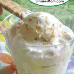 Graham cracker lifing key lime pie dip out of a cup.