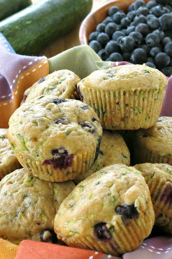 Healthy Zucchini Blueberry Muffins in basket