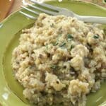 Creamy mushroom quinoa on a plate.