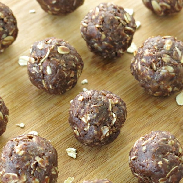 No Bake Date Balls on cutting board