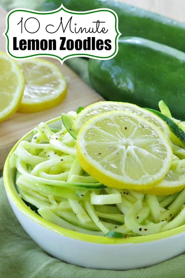 Easy Lemon Zucchini Noodles are ready in in just 10 Minutes! Pair them with shrimp, chicken or beef for an easy and healthy dinner! Low-carb, gluten-free alternative to pasta. #zucchini #zoodles #easyrecipe #sidedish #glutenfree #lowcarbdiet #lemon #dinnermom