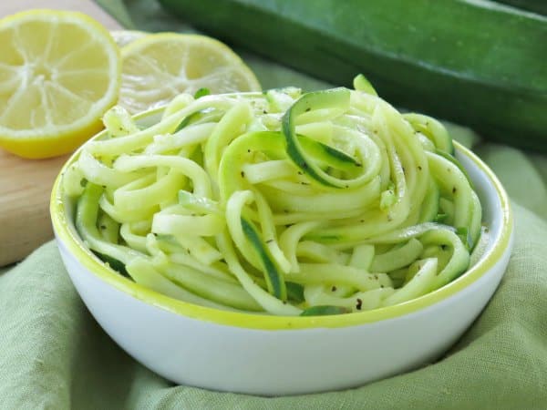 Sauteed Zucchini noodles in a bowl