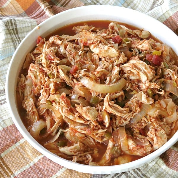 Crock-Pot Salsa Chicken in a serving dish