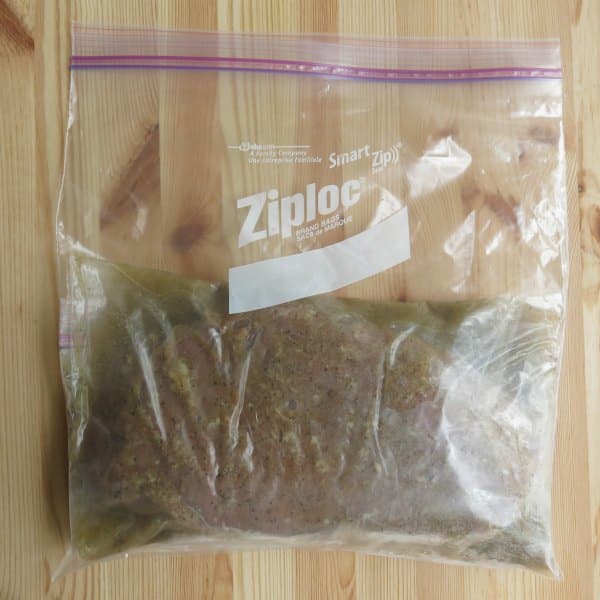 London Broil Marinating in a plastic bag.