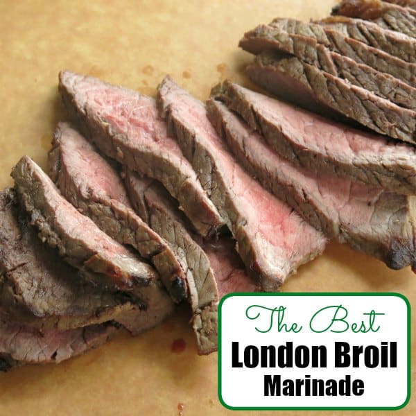 Sliced pieces of steak on cutting board using The Best London Broil Marinade