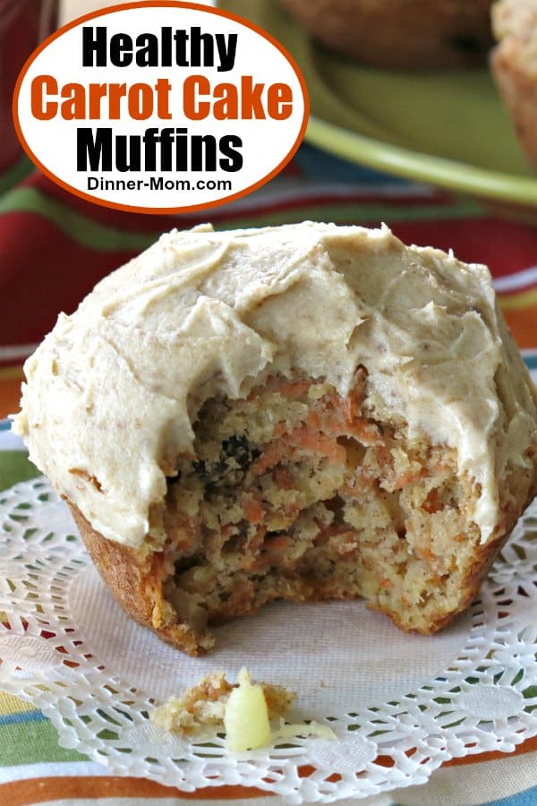 It's hard to believe these Healthy Carrot Cake Muffins with Cream Cheese Frosting have NO sugar, use Greek yogurt and whole wheat flour because they are absolutely delicious! #healthycarrotcakemuffins