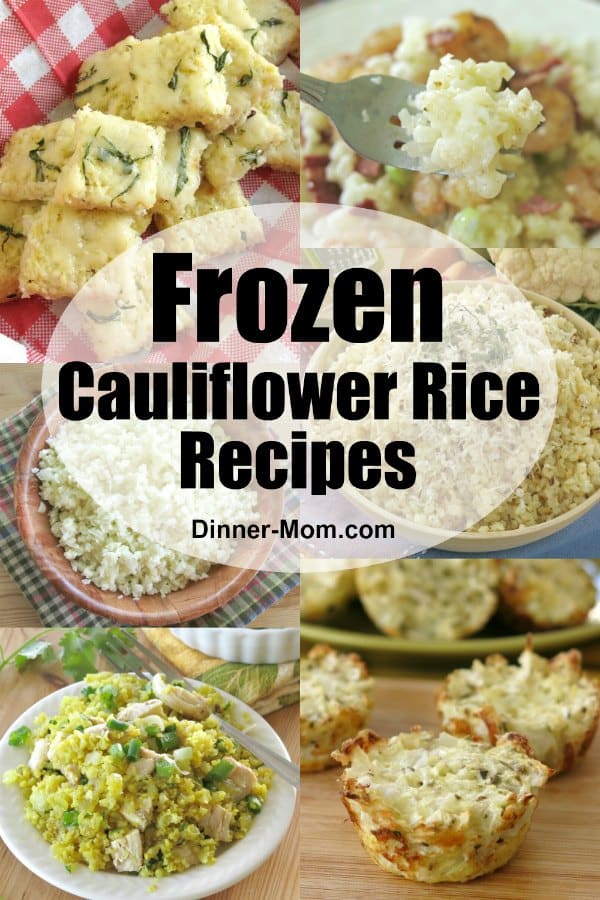 Collage of frozen cauliflower rice recipes