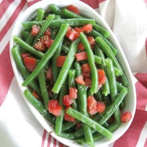 Italian Green Beans and Tomatoes in serving bowl.