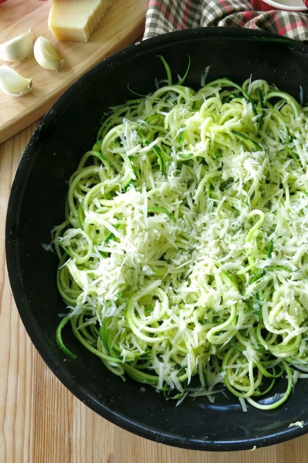 Garlic Parmesan Zoodles in a skillet