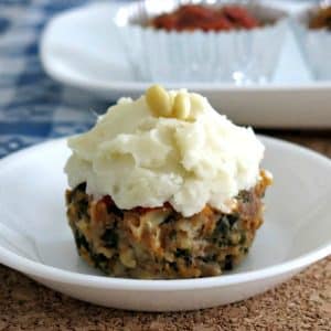 Meatloaf Cupcakes with Mashed Potato Icing on a plate