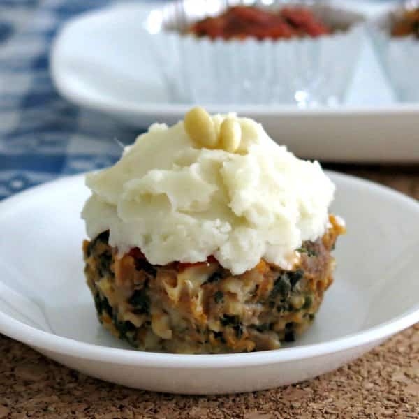 Meatloaf Cupcakes with Mashed Potato Icing on a plate