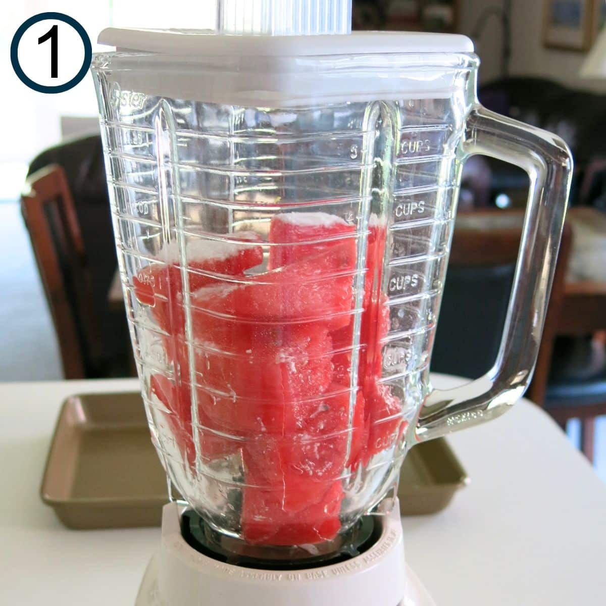 Watermelon cubes in a blender