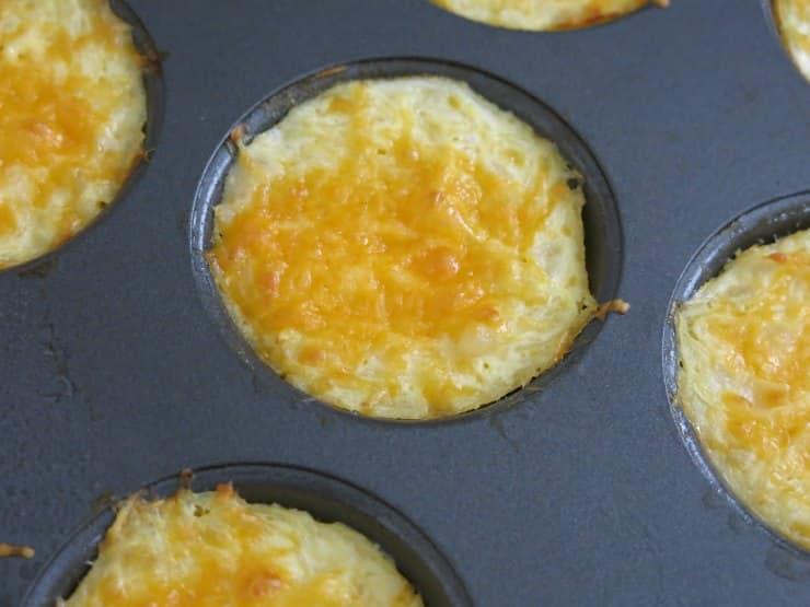 Baked Spaghetti Squash Au Gratin Cups  in muffin pan.