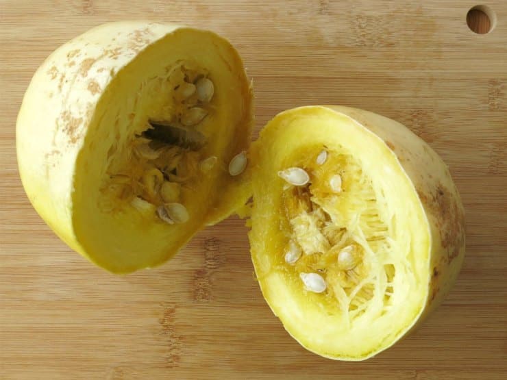 Spaghetti Squash cut in half crosswise.