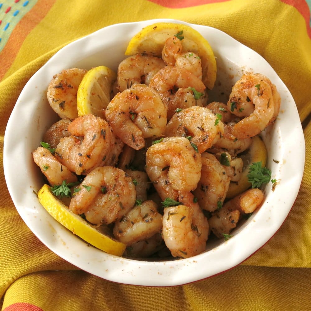 Blackened shrimp in a bowl.