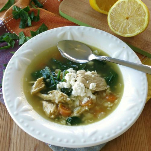 Lemon Chicken Soup with Cauliflower Rice in a bowl