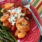 Greek Shrimp with tomatoes and feta cheese in pan