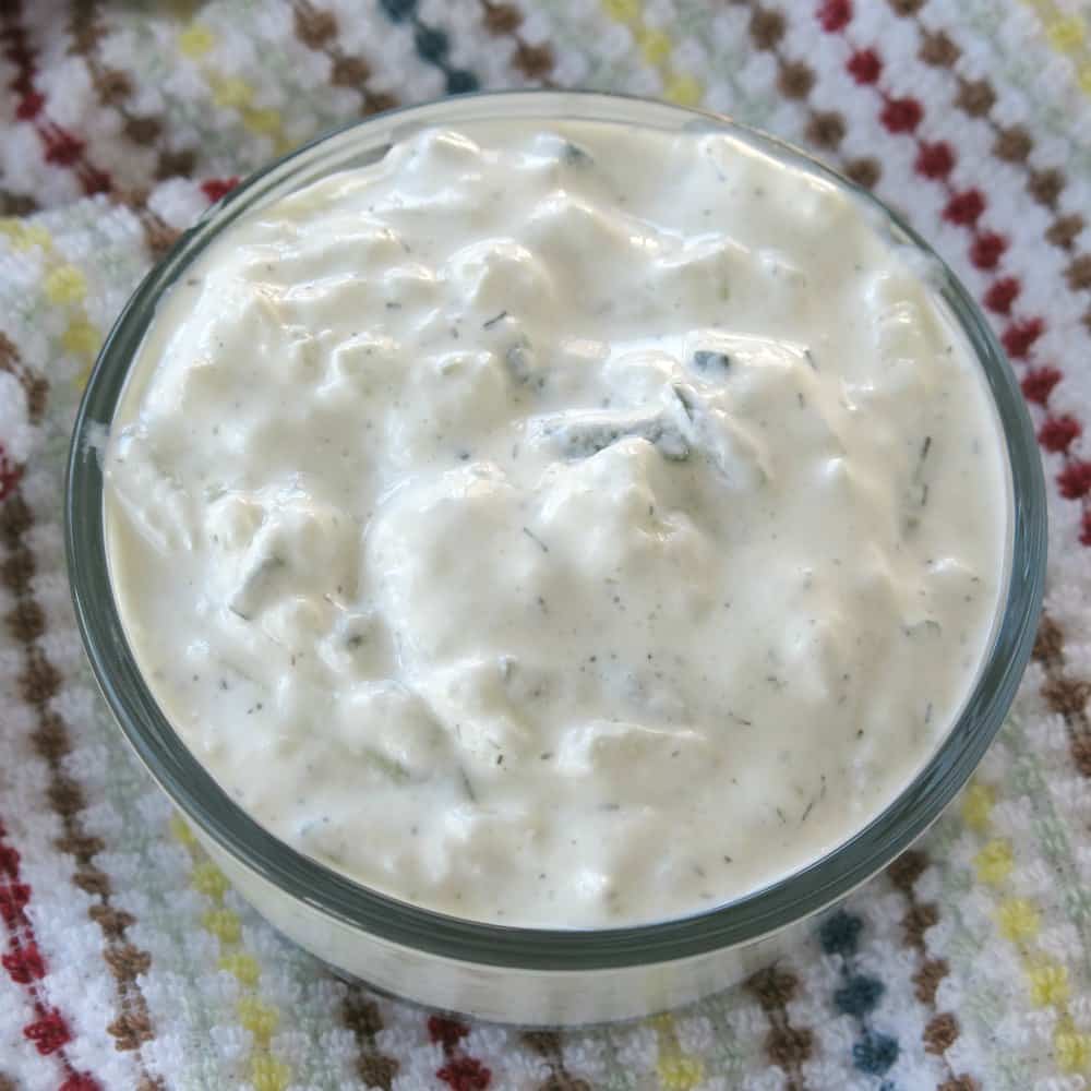 Homemade Tzatziki sauce in small bowl