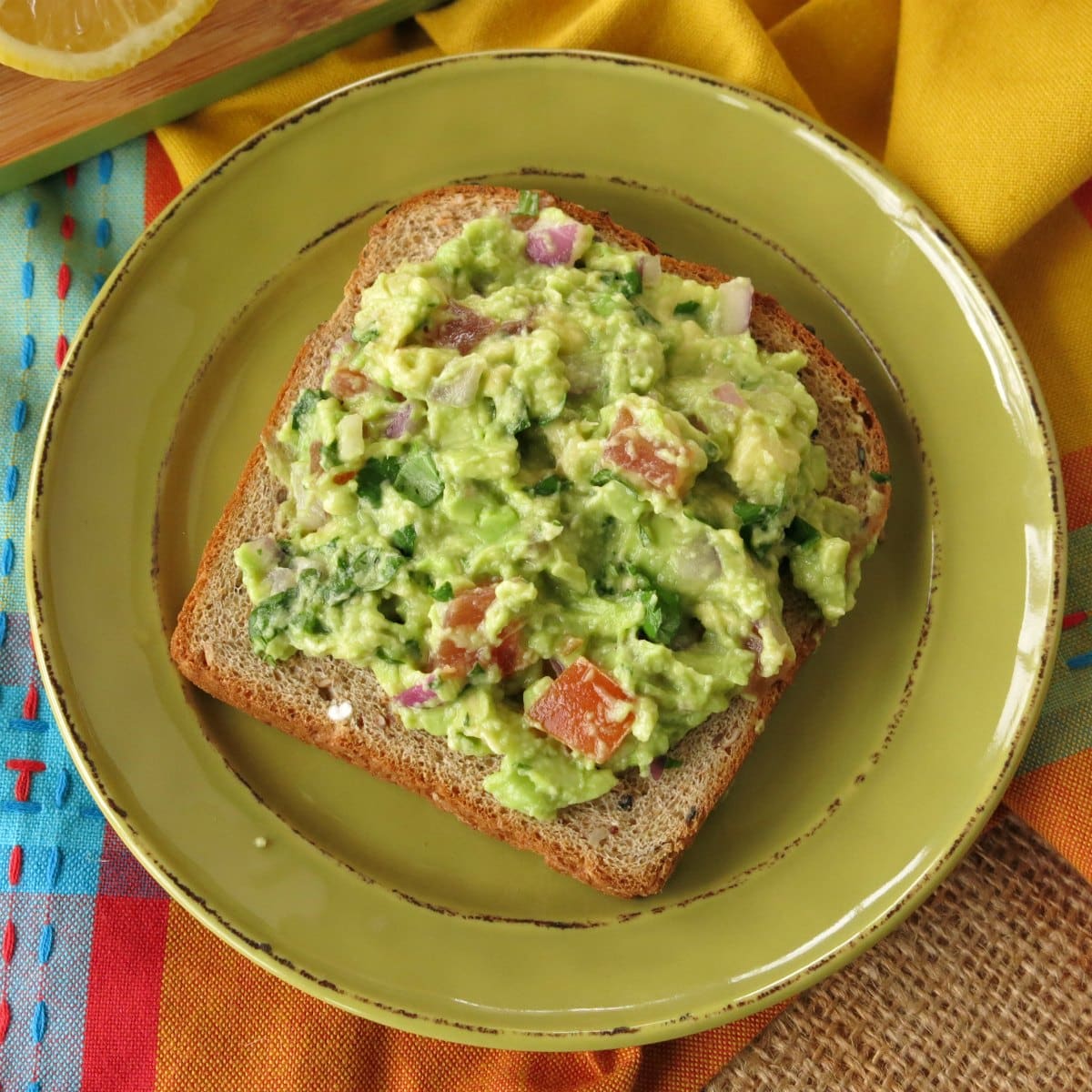 Breakfast Guacamole on Toast without any toppings.