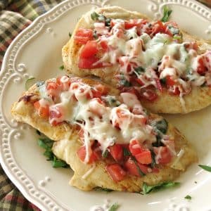 Stovetop Bruschetta Chicken on a plate,