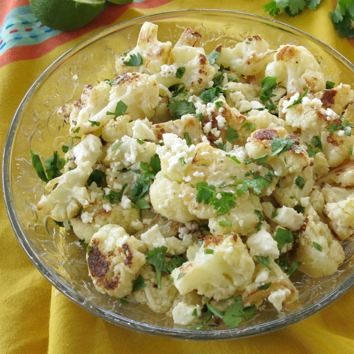 Mexican Street Style Cauliflower in a glass bowl