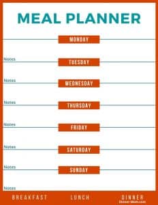 Weekly Menu Planner with spaces for all meals
