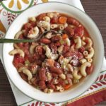 Bowl of pasta fagioli soup.