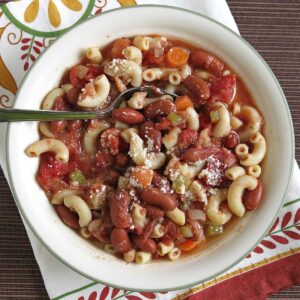 Bowl of pasta fagioli soup.