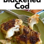 Graphic with picture of cod on a plate and name of recipe on top.