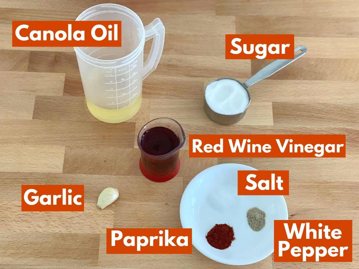 Picture of ingredients to make recipe with labels.