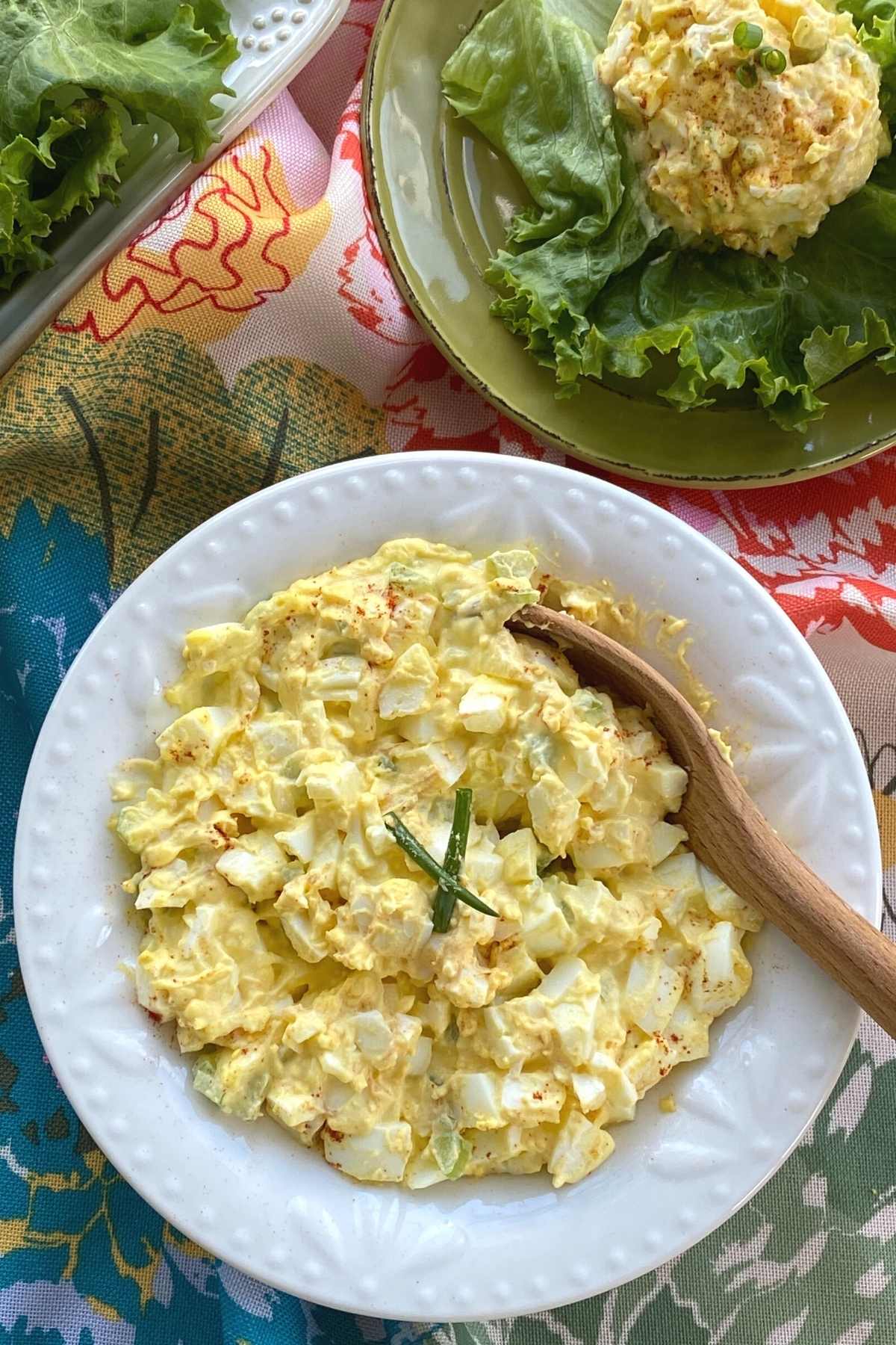 Keto egg salad in a bowl.