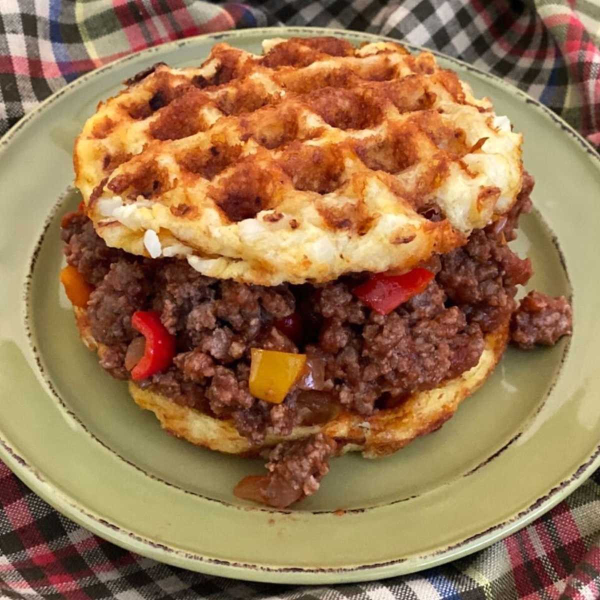 Sloppy Joe sauce on a keto chaffle.