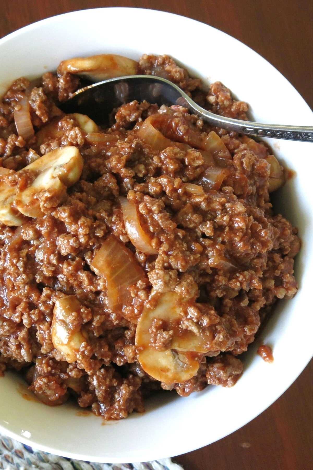 Sloppy joe mixture in a bowl.