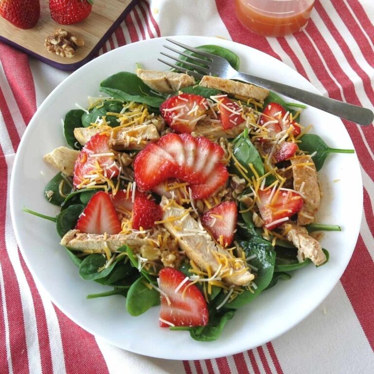 Spinach Strawberry Walnut Salad with Chicken The DinnerMom