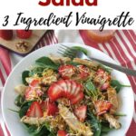Strawberry Salad on plate with name of recipe on top.