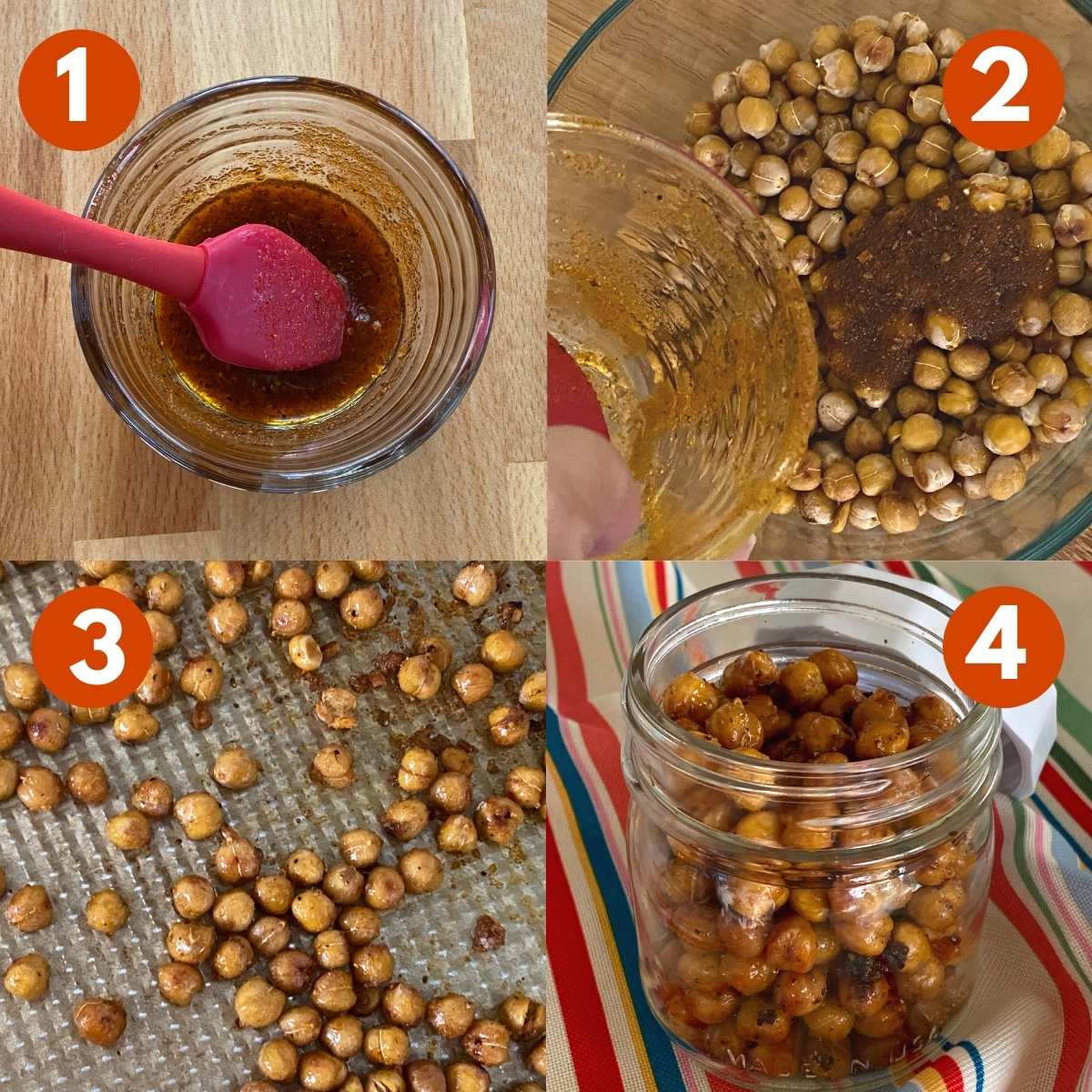 Numbered steps to glaze chickpeas.