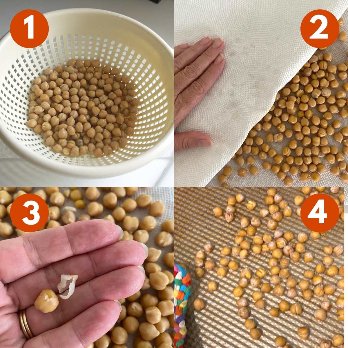 Numbered steps to dry out chickpeas and prepare for glaze.