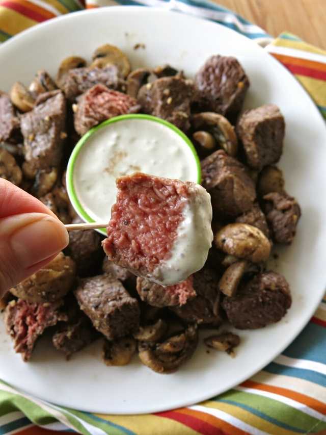 Air Fryer Steak Bites and Mushrooms The DinnerMom
