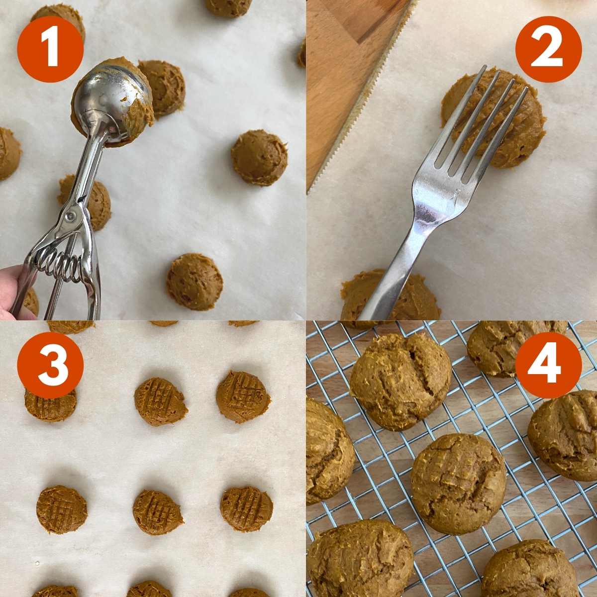 Numbered steps to make 2 ingredient pumpkin cookies.