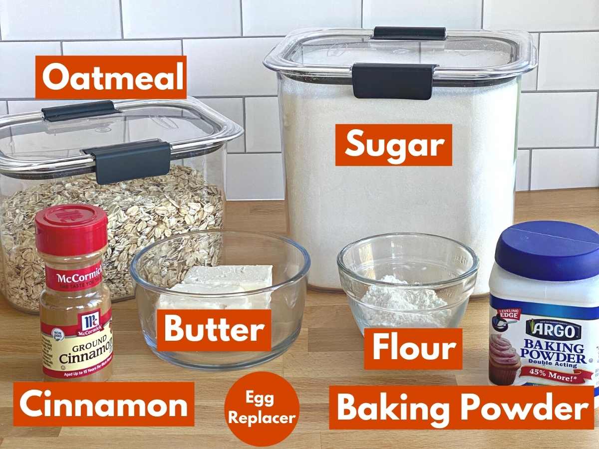 Ingredients to make vegan oatmeal lace cookies.