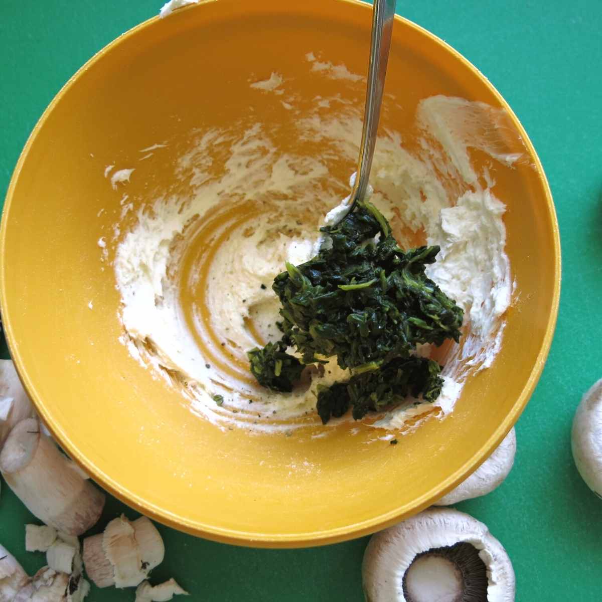 Spinach Cream Cheese Mixture in a bowl.