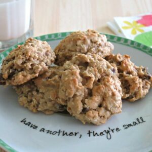 Plate of vegan oatmeal chocolate chip cookies.