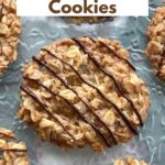 Vegan oatmeal lace cookies drizzled with chocolate.