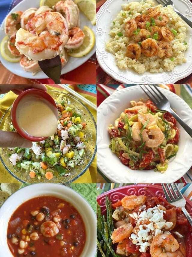 Collage of 6 easy shrimp recipes.