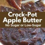 No sugar crock-pot apple butter in a bowl with a little on the tip of a graham cracker.